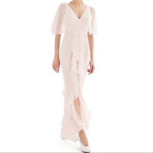 Topshop Pink Ruffle Maxi Dress Size 2 Womens Flutter Sleeve Wedding Guest Formal